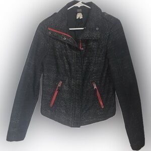 We The Free Black Houndstooth Leopard Print Moto Jacket With Red Zippers Size 4